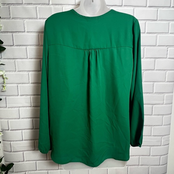 PLEIONE women v-neck long sleeve green blouse/size L - Picture 5 of 9